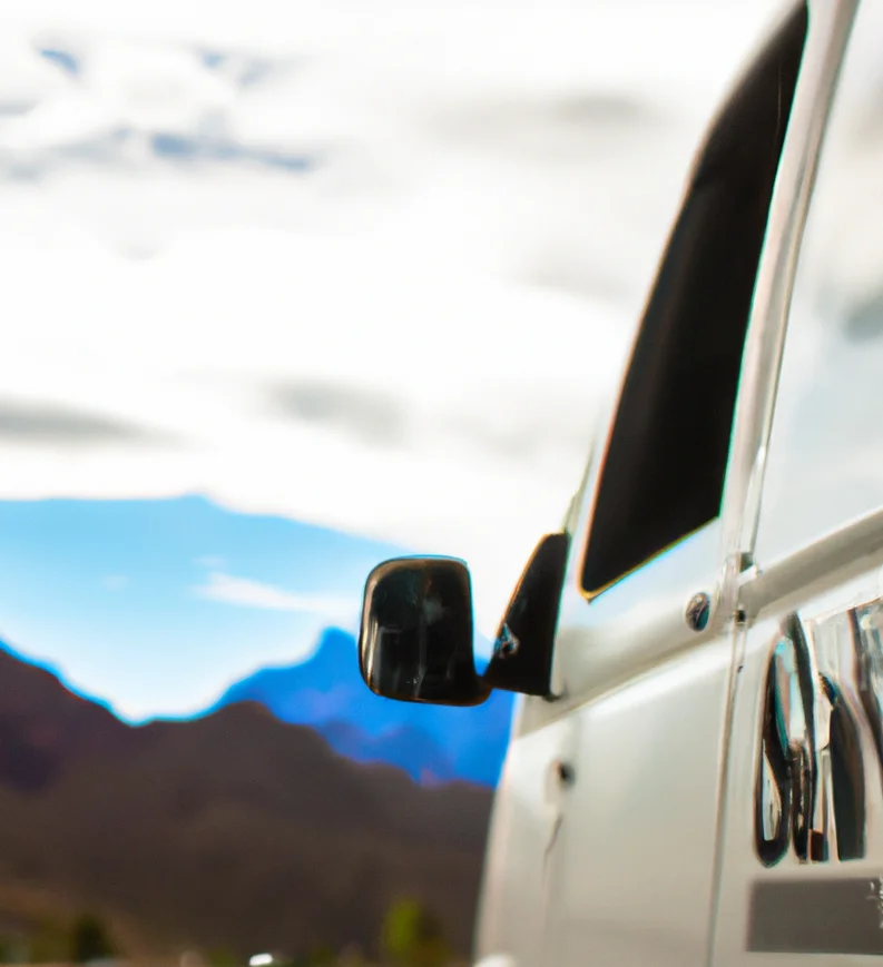 Side Mirror Of A Shuttle Van White