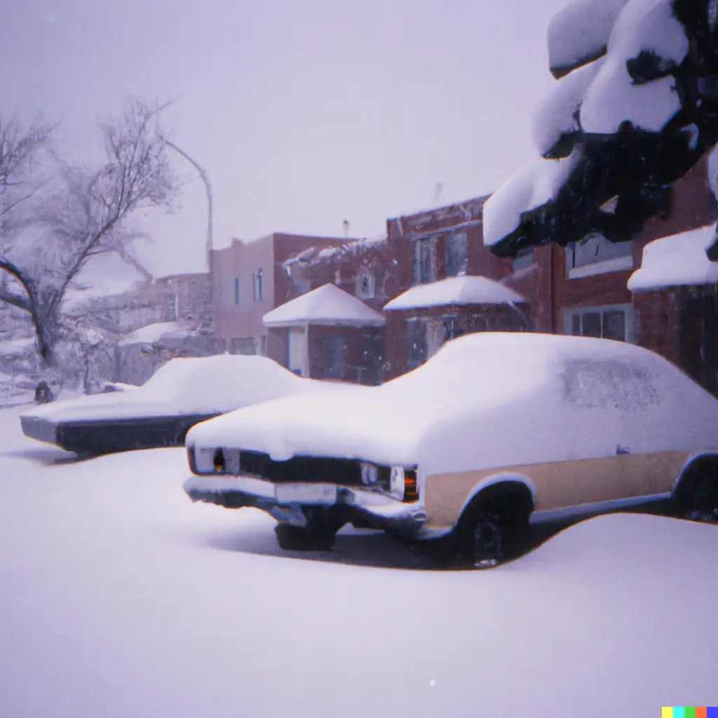 Old Chevy Vehicle Covered In Snow