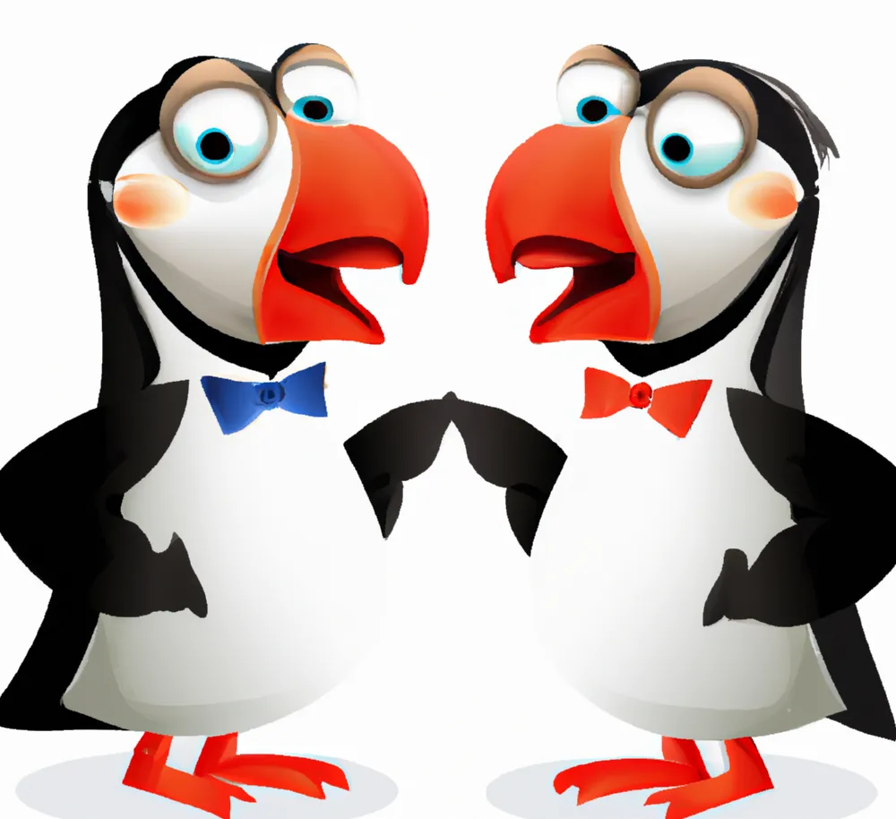Two Puffins Working Together On Franchise