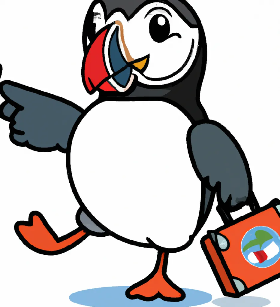 Cute Puffin As A Travel Agent For Winter Wagon
