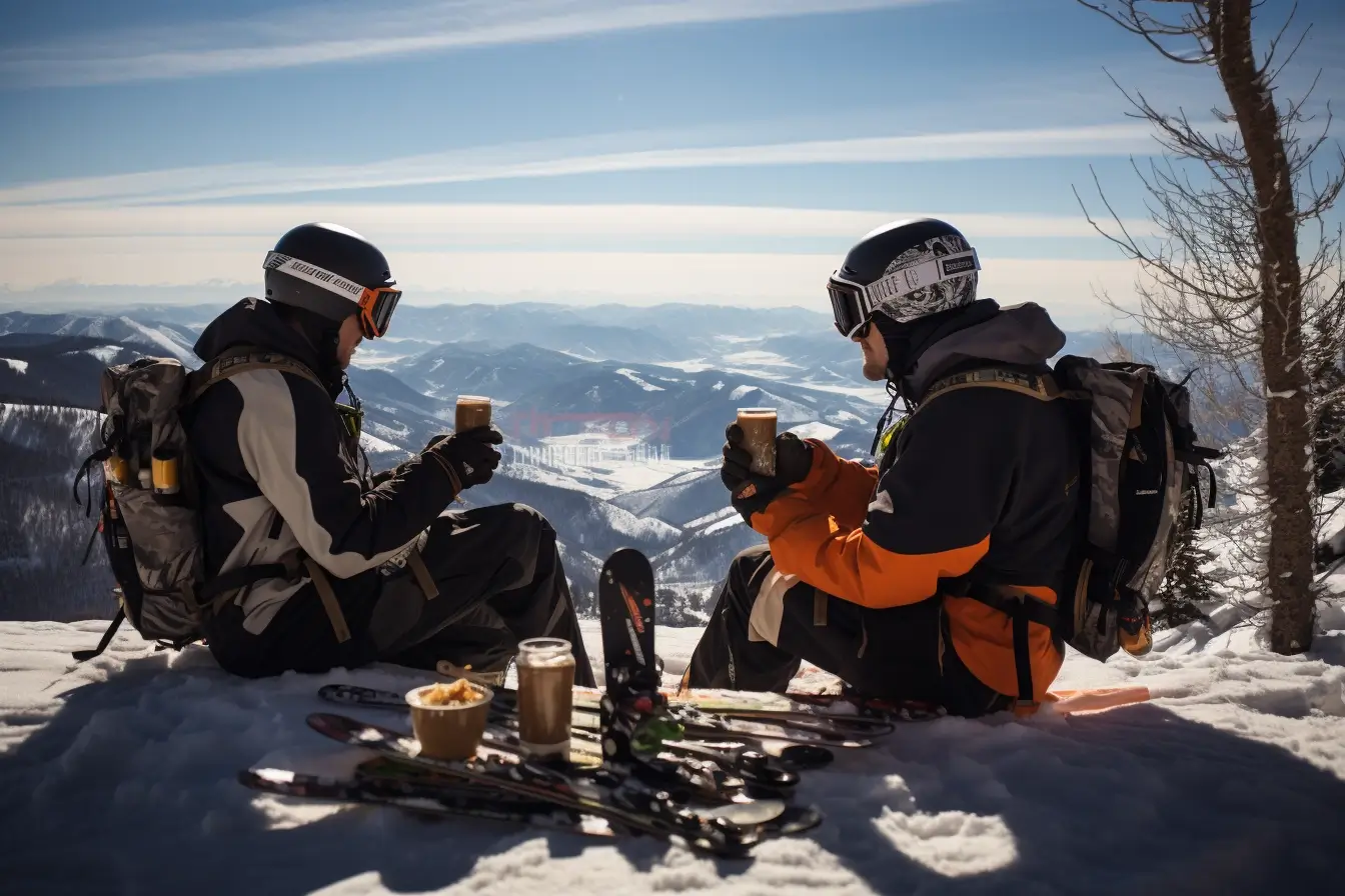 Skiers Drinking Coffee Base Whitefish Mountain